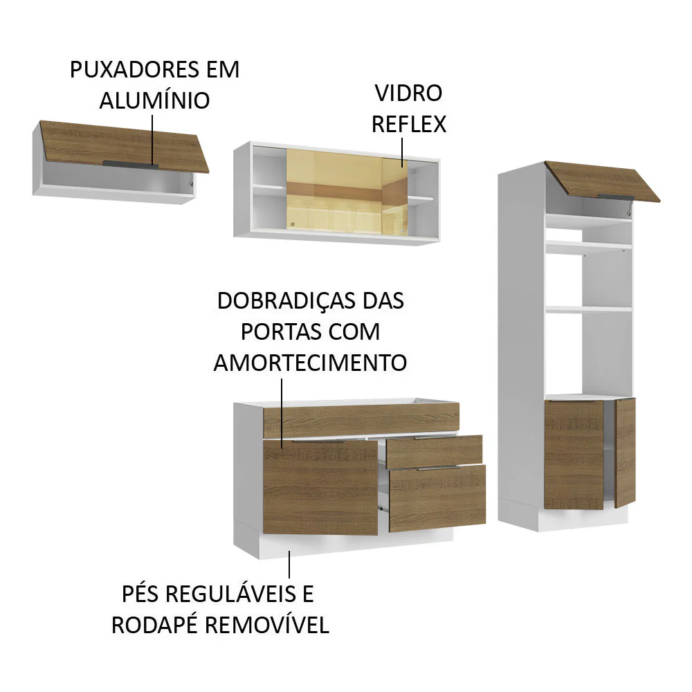Armário de Cozinha Completa 270cm Branco/Rustic Stella Madesa 08 - Image 4