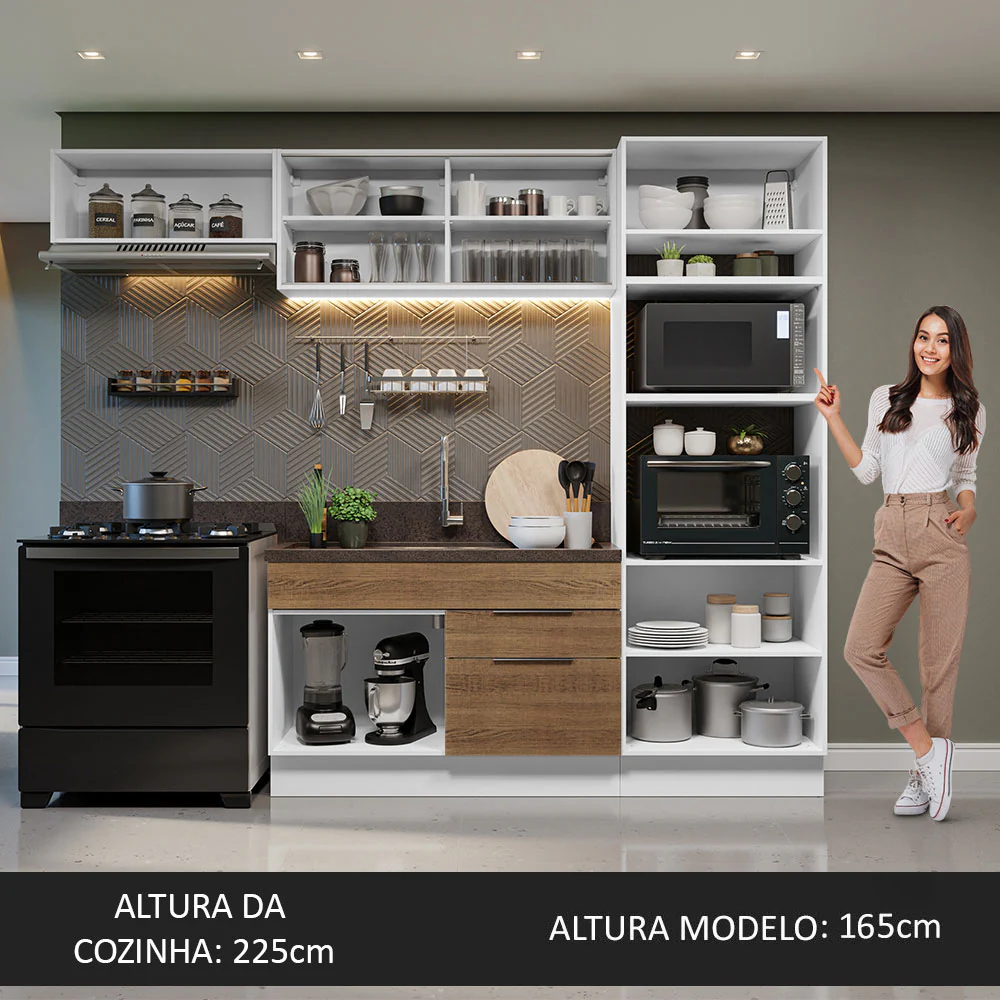 Armário de Cozinha Completa 270cm Branco/Rustic Stella Madesa 08 - Image 5