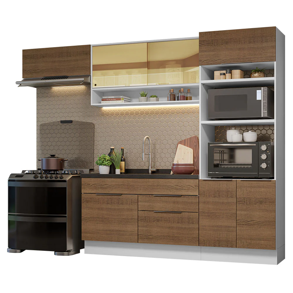 Armário de Cozinha Completa 270cm Branco/Rustic Stella Madesa 09 - Image 2