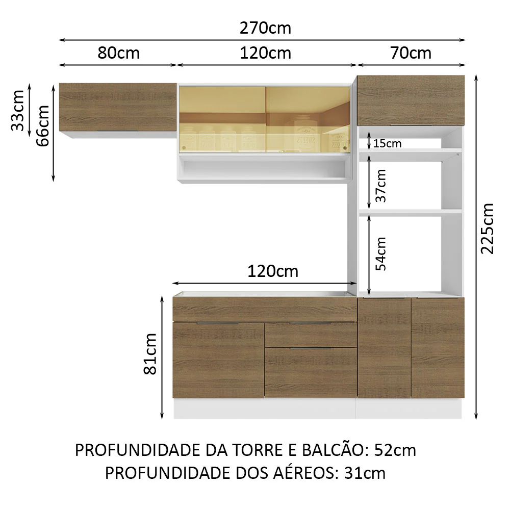 Armário de Cozinha Completa 270cm Branco/Rustic Stella Madesa 09 - Image 4