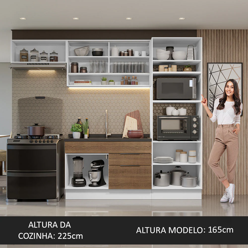 Armário de Cozinha Completa 270cm Branco/Rustic Stella Madesa 09 - Image 5