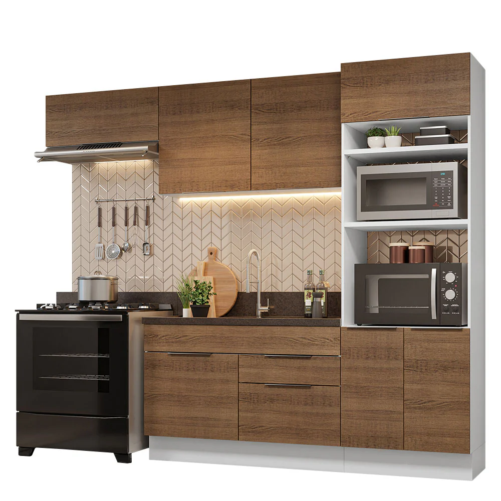 Armário de Cozinha Completa 270cm Branco/Rustic Stella Madesa 10 - Image 2