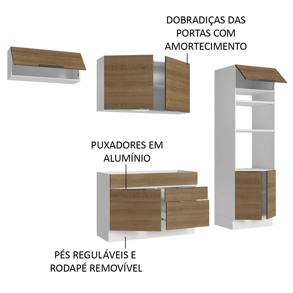 Armário de Cozinha Completa 270cm Branco/Rustic Stella Madesa 10 - Image 4