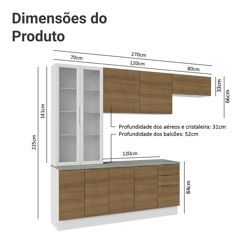 Armário de Cozinha Completa 270cm Branco/Rustic Stella Madesa 11 - Image 3