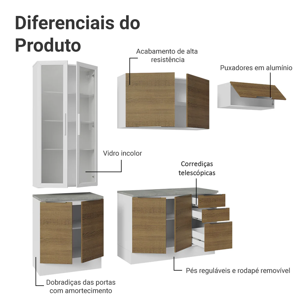 Armário de Cozinha Completa 270cm Branco/Rustic Stella Madesa 11 - Image 4