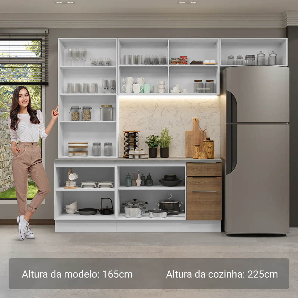 Armário de Cozinha Completa 270cm Branco/Rustic Stella Madesa 11 - Image 5