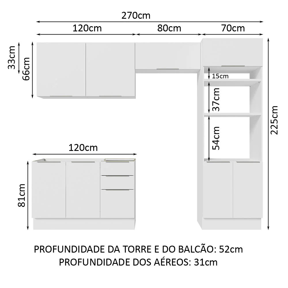 Armário de Cozinha Completa 270cm Branco Stella Madesa 05 - Image 3