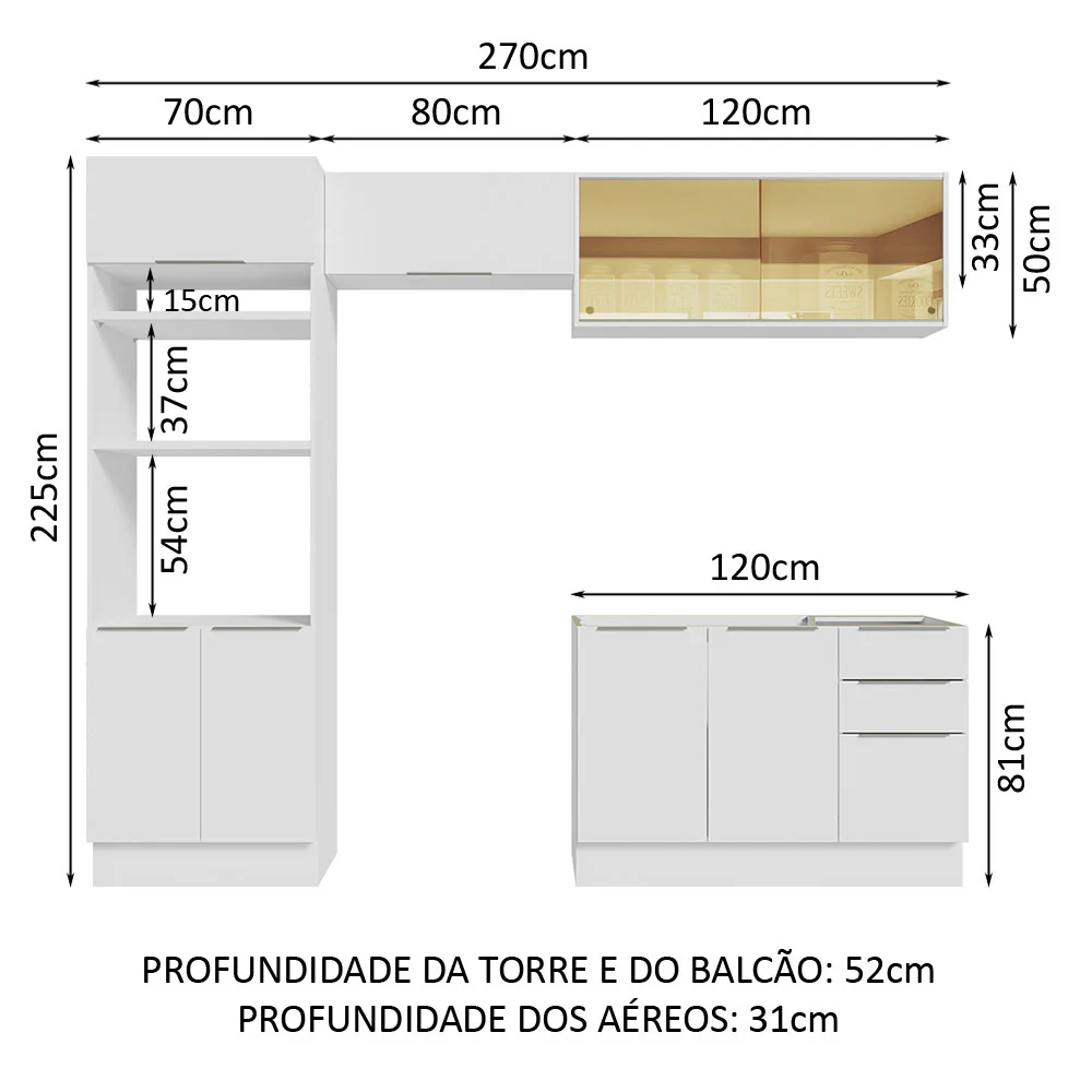 Armário de Cozinha Completa 270cm Branco Stella Madesa 06 - Image 3
