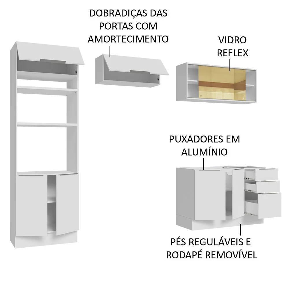 Armário de Cozinha Completa 270cm Branco Stella Madesa 06 - Image 4