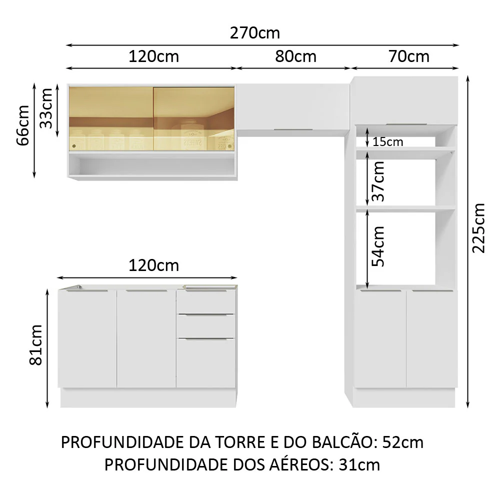 Armário de Cozinha Completa 270cm Branco Stella Madesa 07 - Image 3
