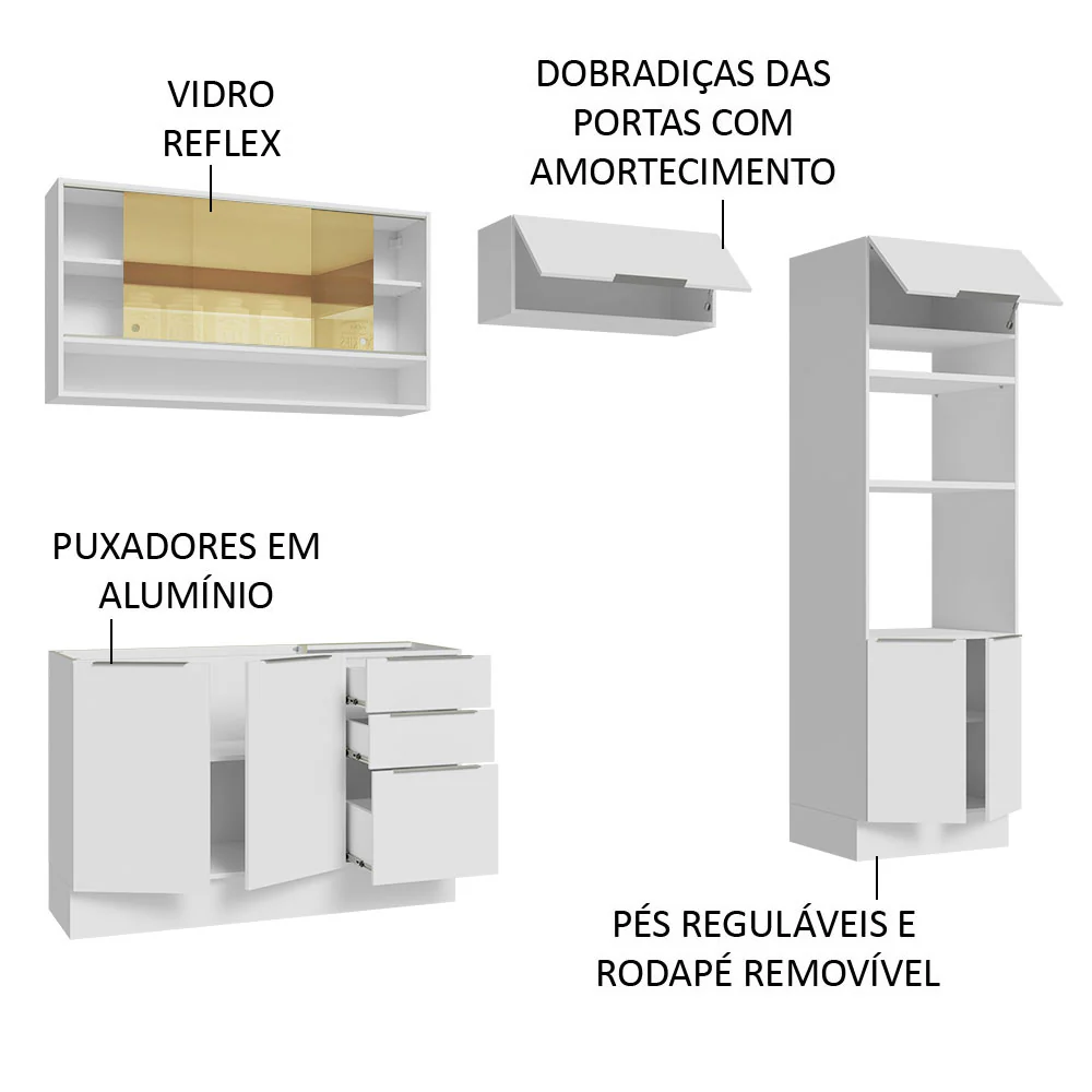 Armário de Cozinha Completa 270cm Branco Stella Madesa 07 - Image 4