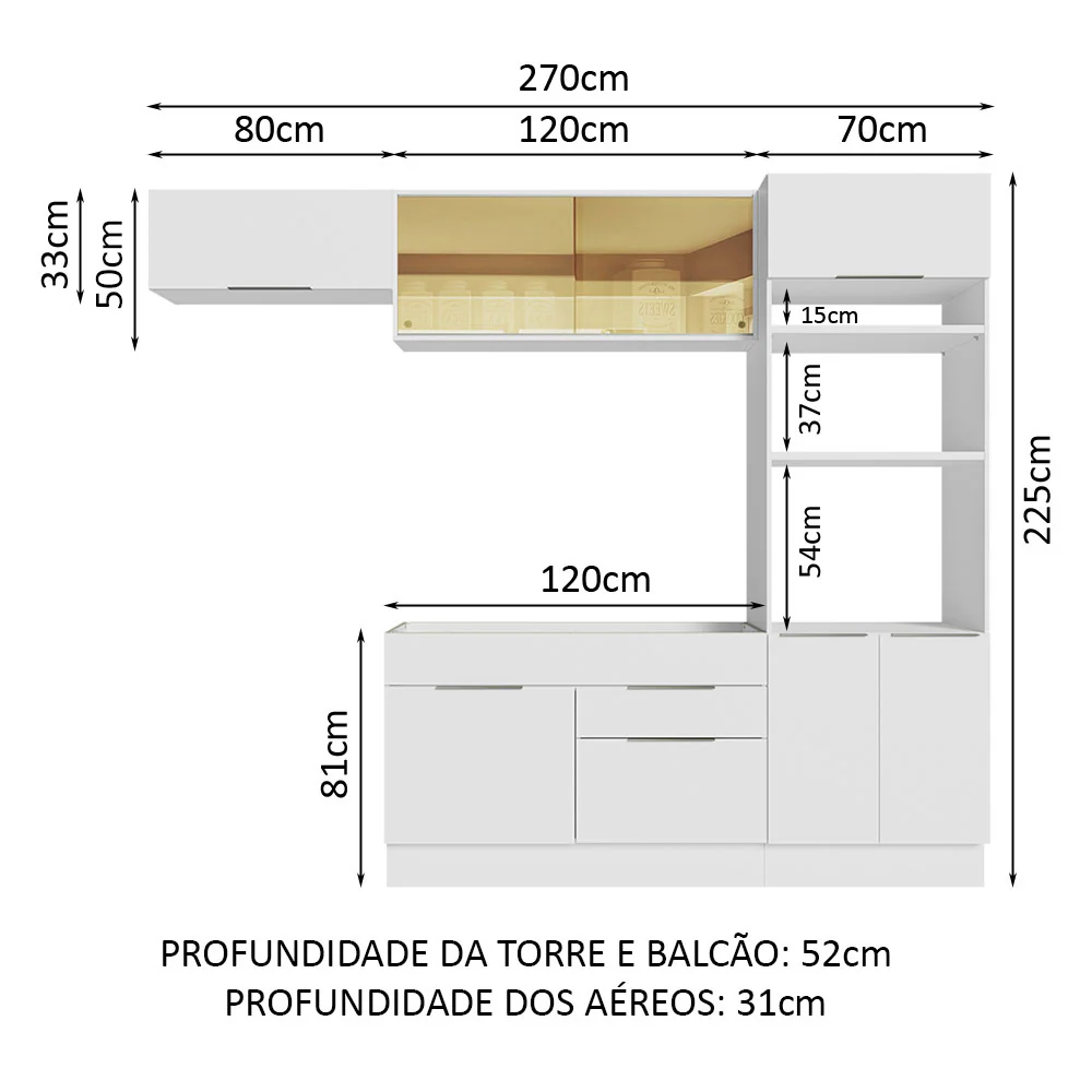Armário de Cozinha Completa 270cm Branco Stella Madesa 08 - Image 3