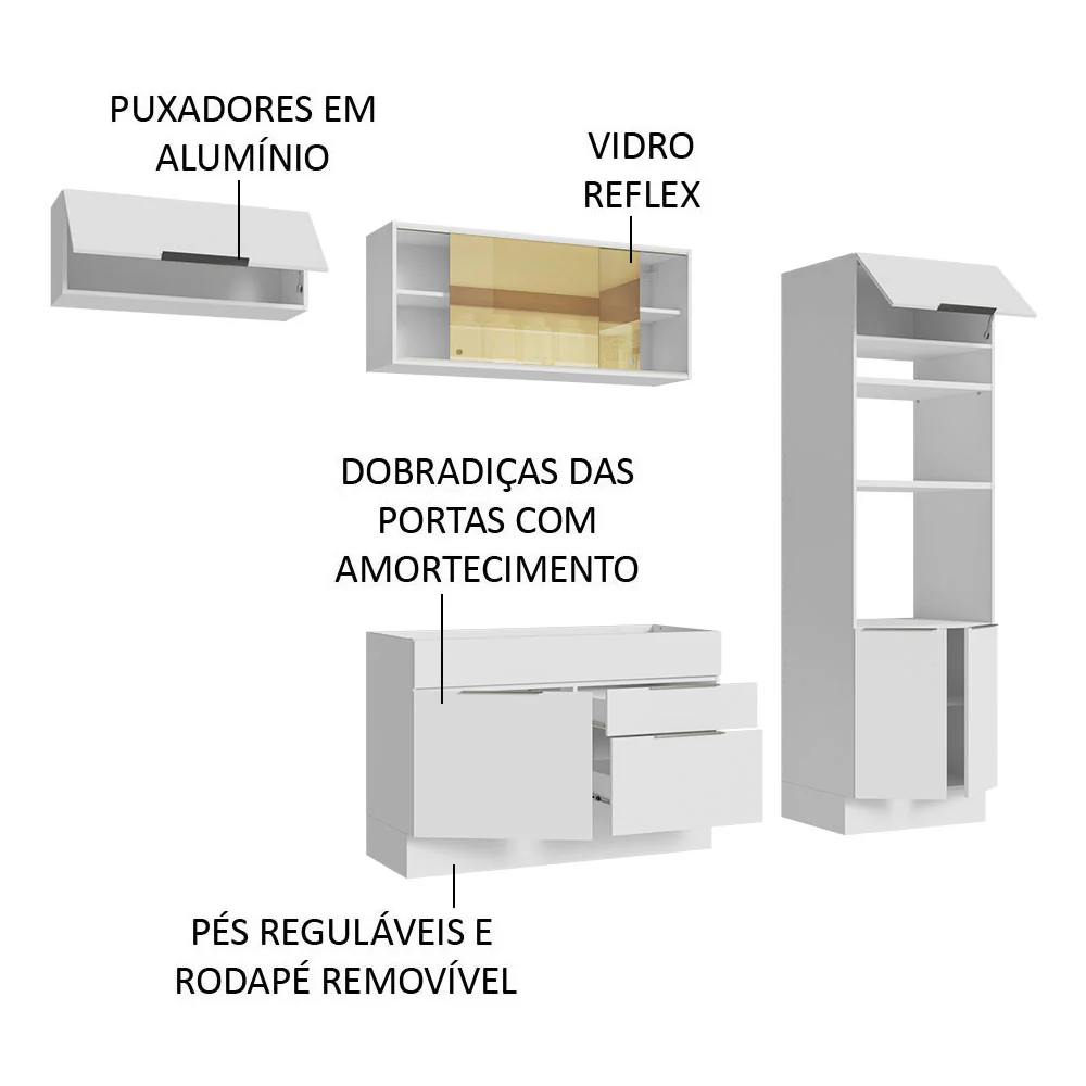 Armário de Cozinha Completa 270cm Branco Stella Madesa 08 - Image 4