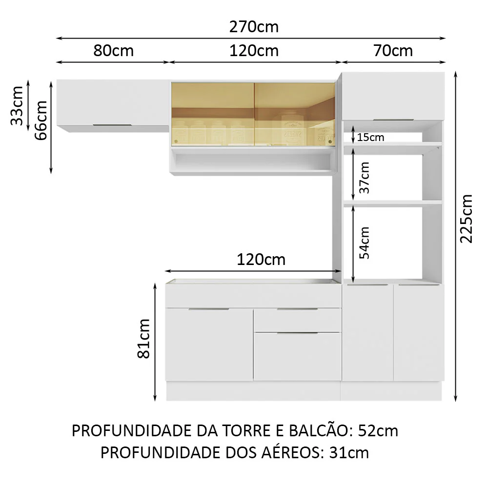Armário de Cozinha Completa 270cm Branco Stella Madesa 09 - Image 3