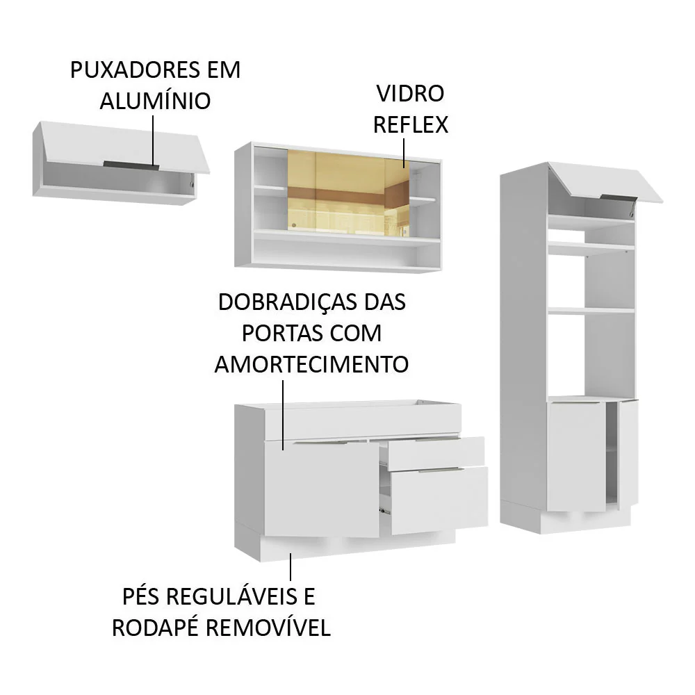 Armário de Cozinha Completa 270cm Branco Stella Madesa 09 - Image 4
