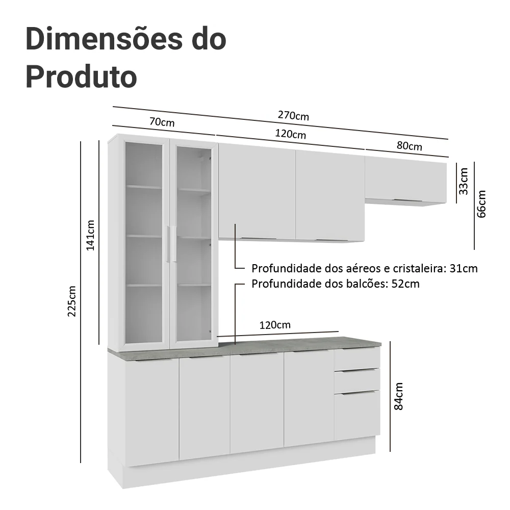 Armário de Cozinha Completa 270cm Branco Stella Madesa 11 - Image 3