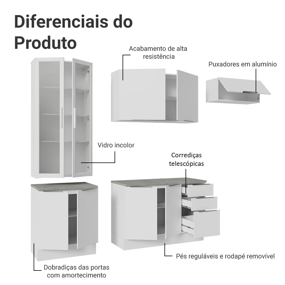 Armário de Cozinha Completa 270cm Branco Stella Madesa 11 - Image 4
