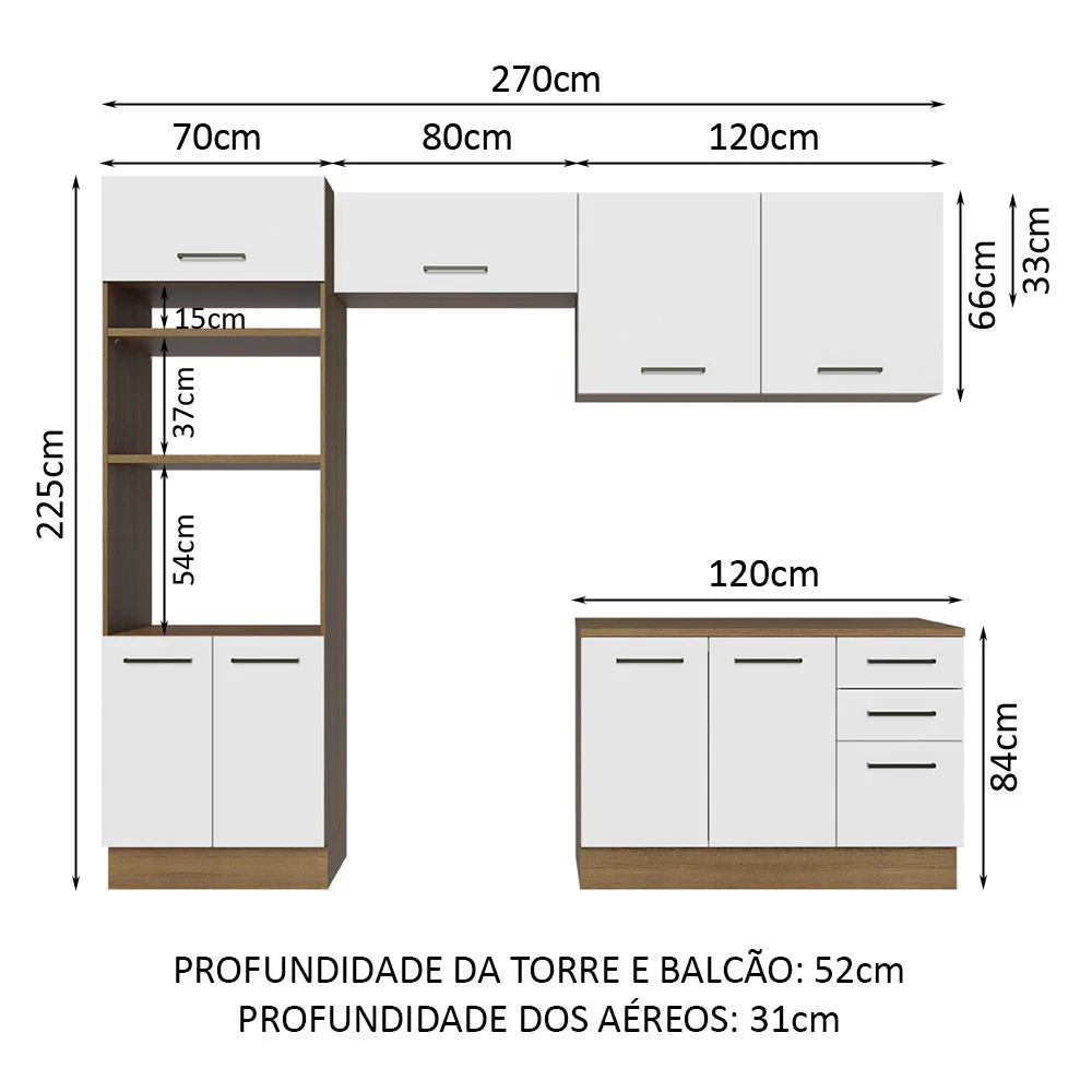 Armário de  Cozinha Completa 270cm Rustic/Branco Agata Madesa 07 - Image 3