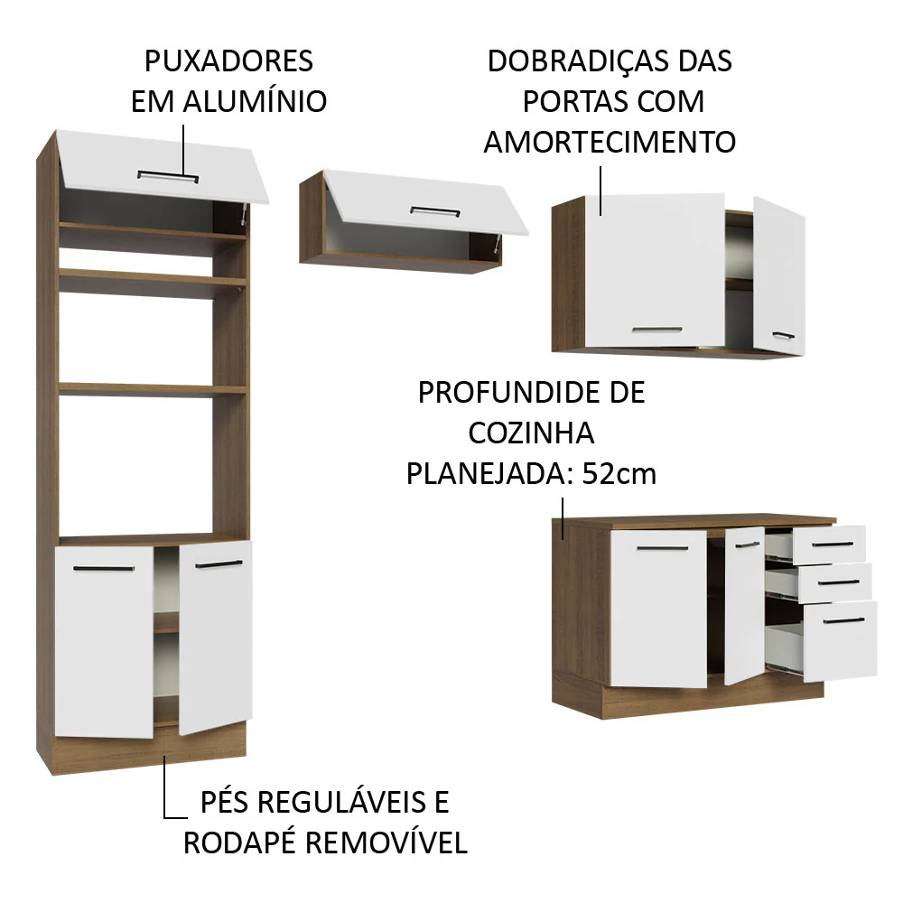Armário de  Cozinha Completa 270cm Rustic/Branco Agata Madesa 07 - Image 4