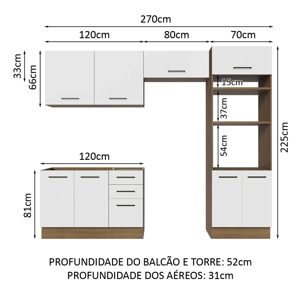 Armário de  Cozinha Completa 270cm Rustic/Branco Agata Madesa 08 - Image 3