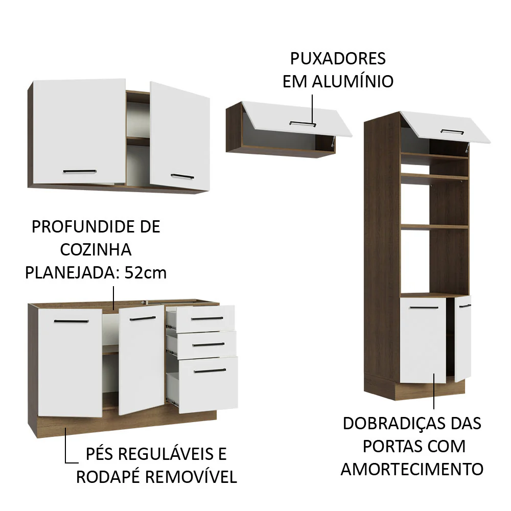 Armário de  Cozinha Completa 270cm Rustic/Branco Agata Madesa 08 - Image 4