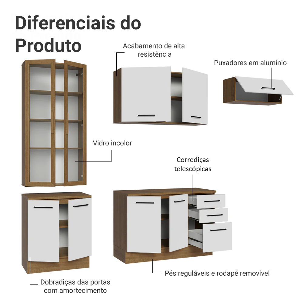 Armário de Cozinha Completa 270cm Rustic/Branco Agata Madesa 11 - Image 4