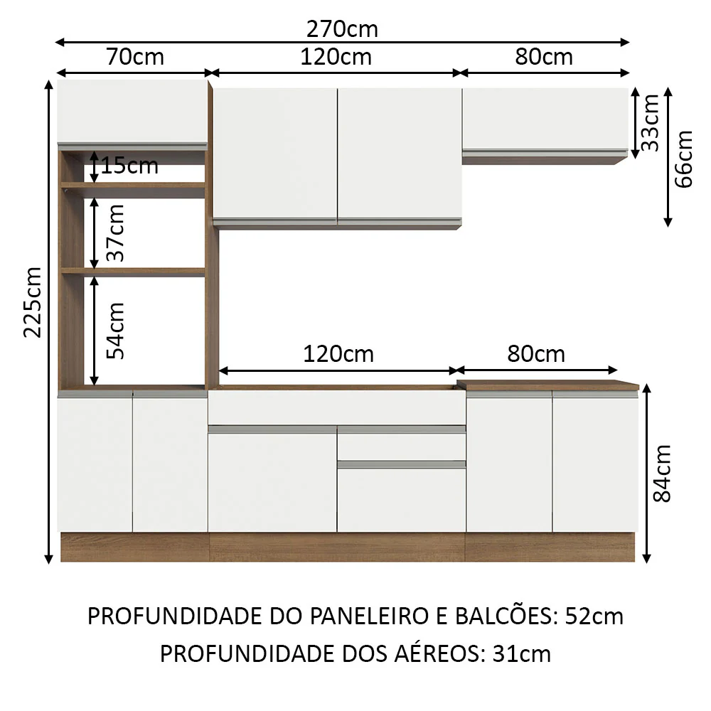 Armário de Cozinha Completa 270cm Rustic/Branco Glamy Madesa 13 - Image 3