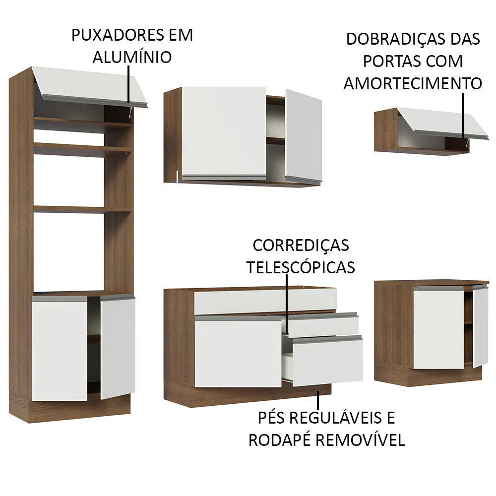 Armário de Cozinha Completa 270cm Rustic/Branco Glamy Madesa 13 - Image 4