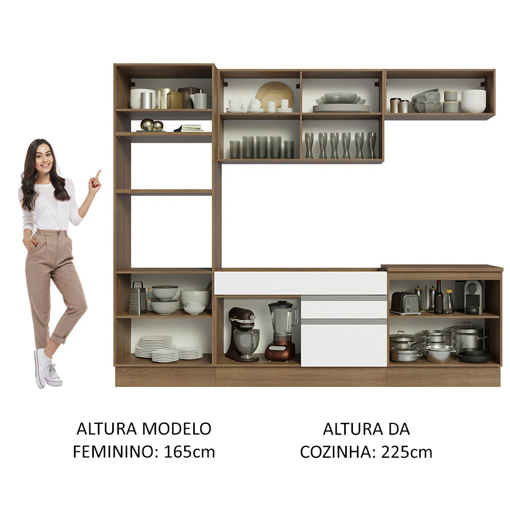 Armário de Cozinha Completa 270cm Rustic/Branco Glamy Madesa 13 - Image 5