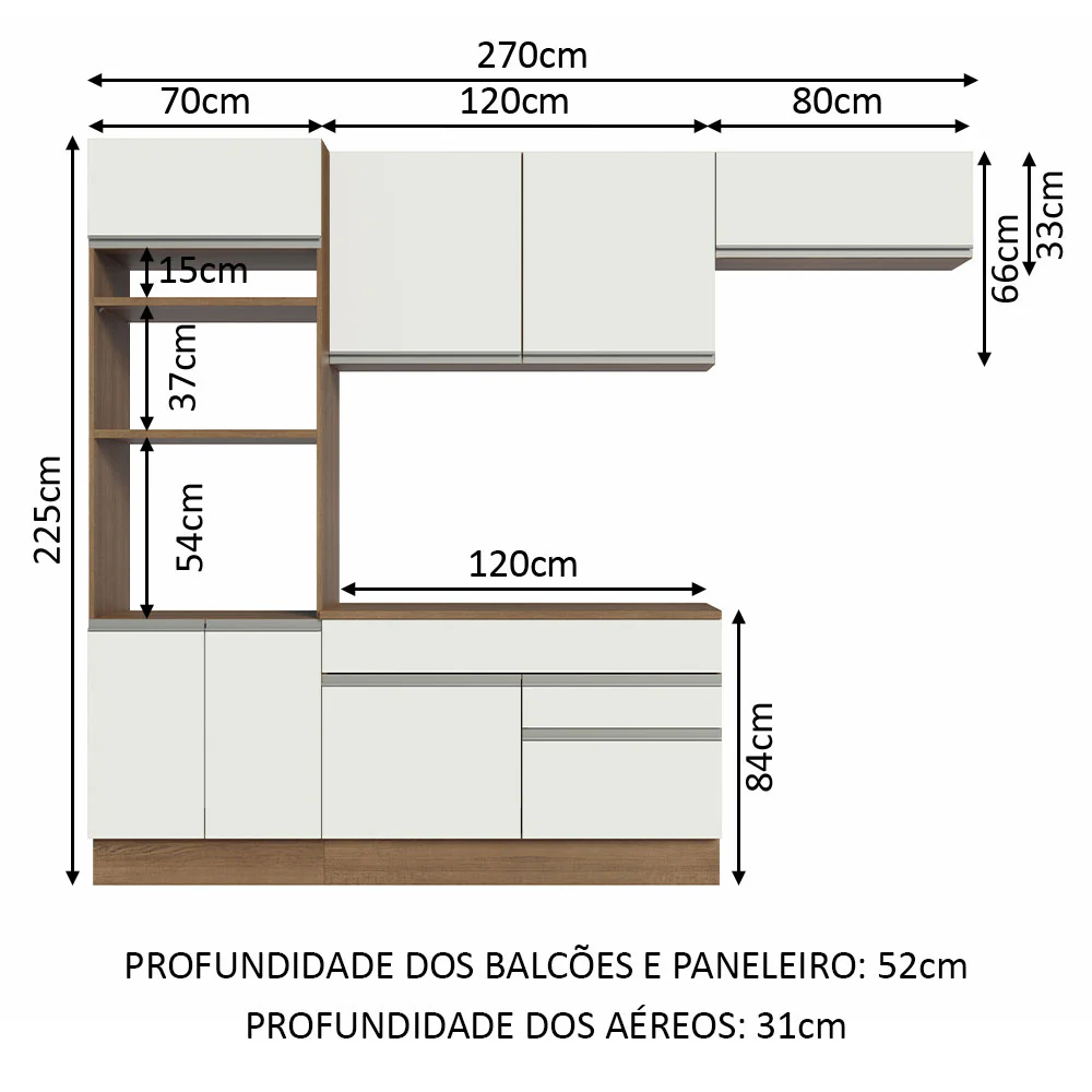 Armário de Cozinha Completa 270cm Rustic/Branco Glamy Madesa 14 - Image 3