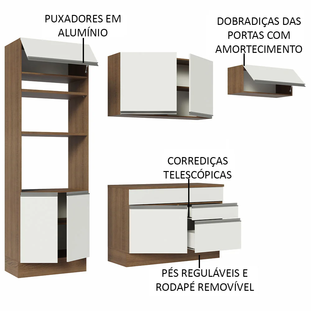 Armário de Cozinha Completa 270cm Rustic/Branco Glamy Madesa 14 - Image 4