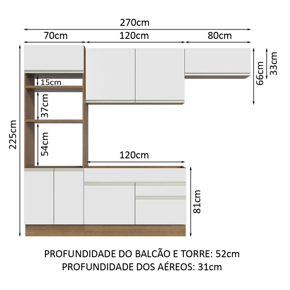 Armário de Cozinha Completa 270cm Rustic/Branco Glamy Madesa 15 - Image 3