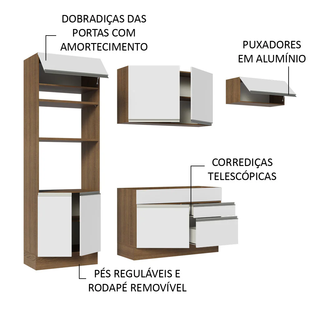 Armário de Cozinha Completa 270cm Rustic/Branco Glamy Madesa 15 - Image 4