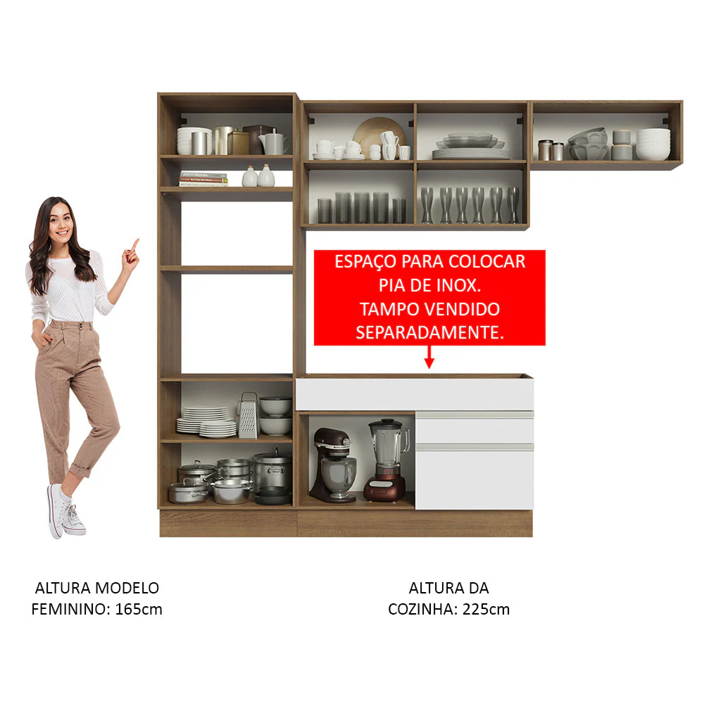 Armário de Cozinha Completa 270cm Rustic/Branco Glamy Madesa 15 - Image 5