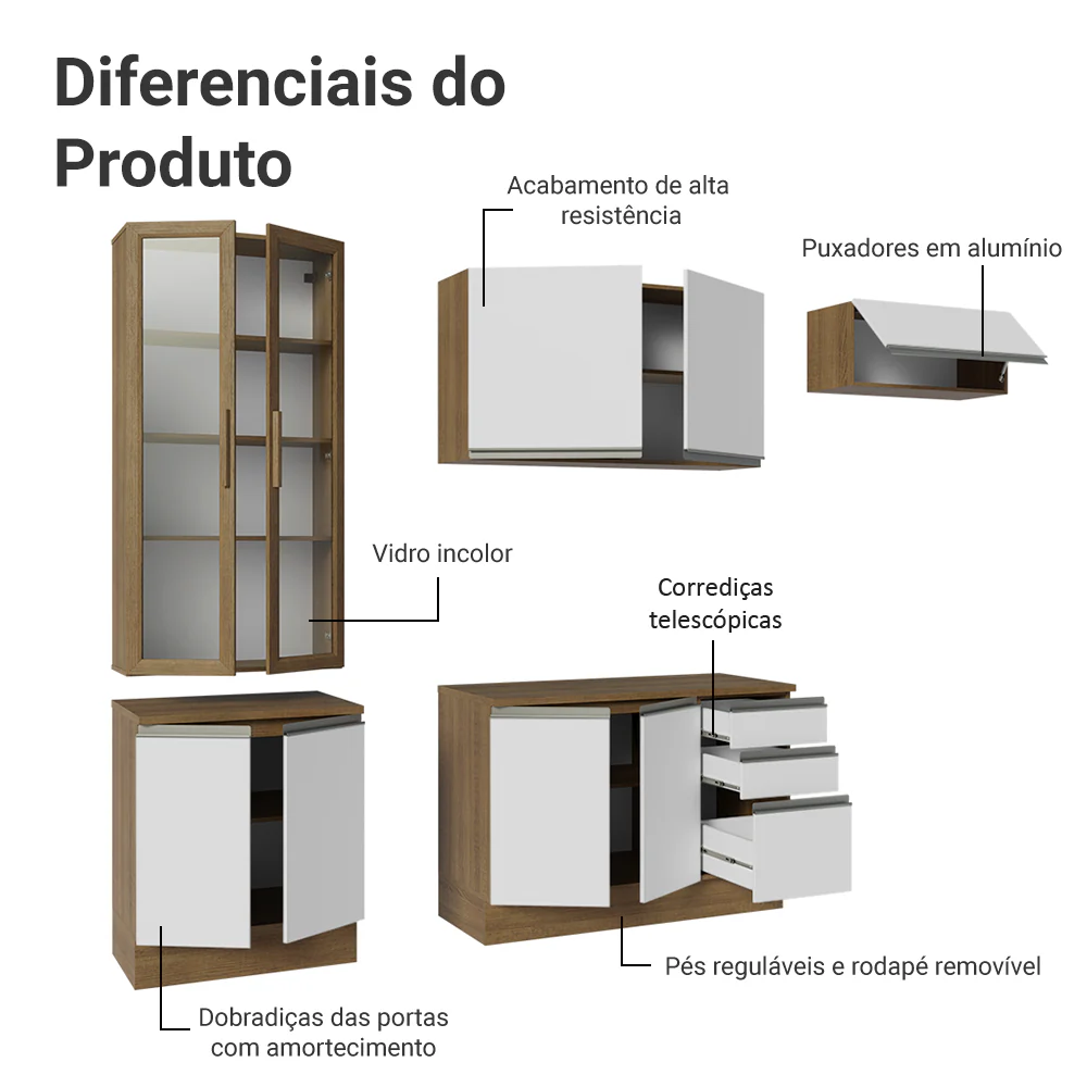 Armário de Cozinha Completa 270cm Rustic/Branco Glamy Madesa 16 - Image 4