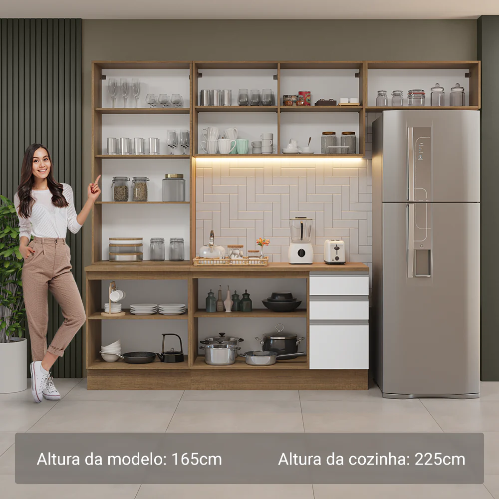 Armário de Cozinha Completa 270cm Rustic/Branco Glamy Madesa 16 - Image 5
