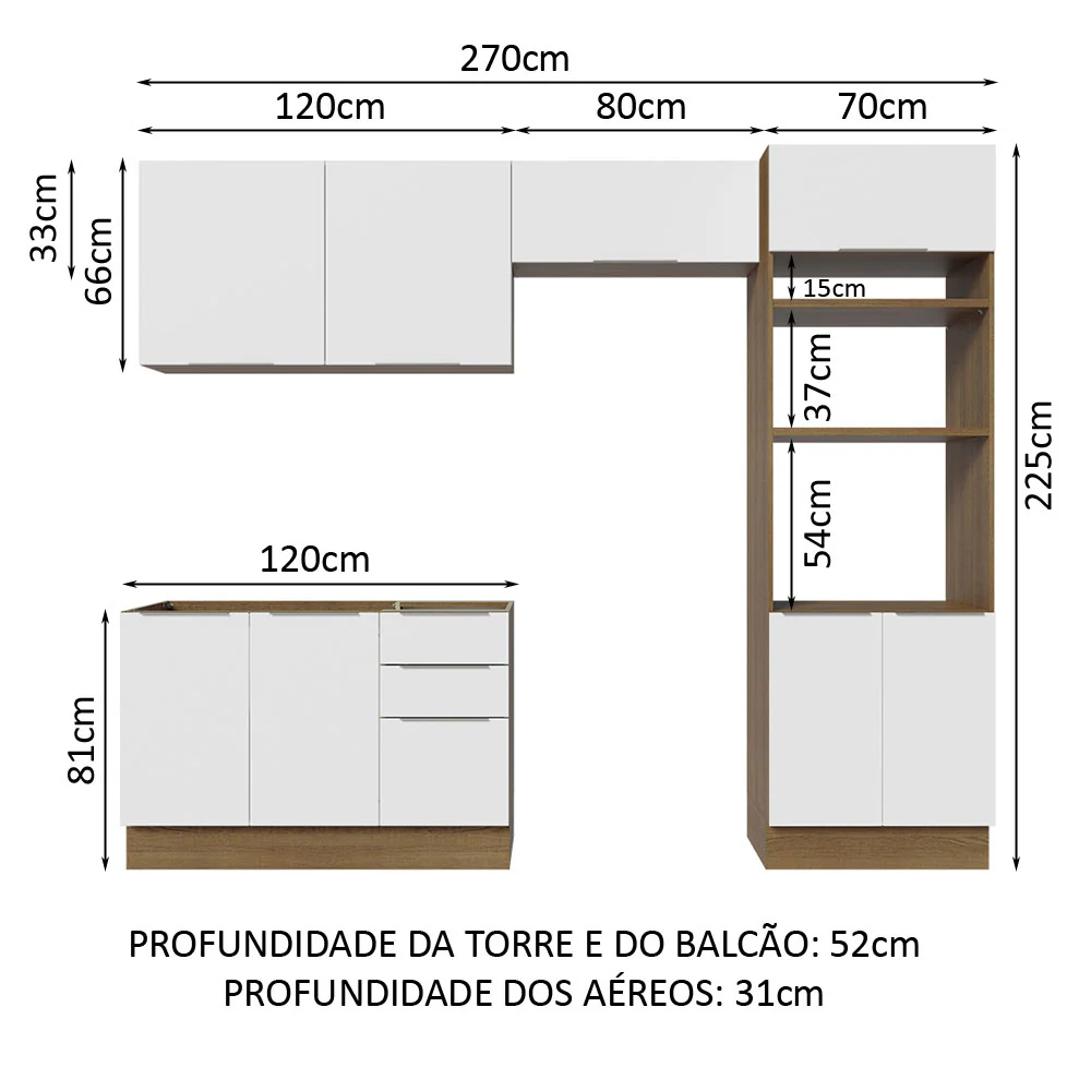 Armário de Cozinha Completa 270cm Rustic/Branco Stella Madesa 05 - Image 3