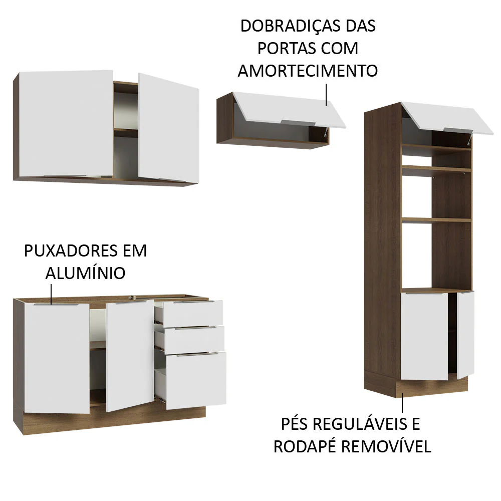 Armário de Cozinha Completa 270cm Rustic/Branco Stella Madesa 05 - Image 4
