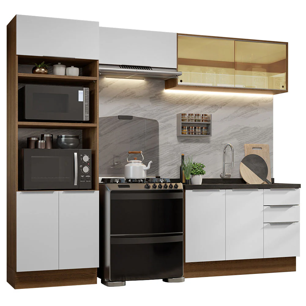 Armário de Cozinha Completa 270cm Rustic/Branco Stella Madesa 06 - Image 2