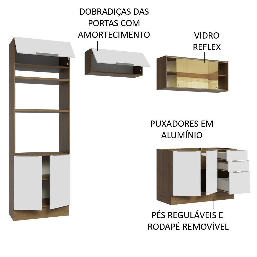Armário de Cozinha Completa 270cm Rustic/Branco Stella Madesa 06 - Image 4