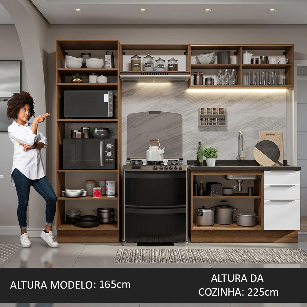 Armário de Cozinha Completa 270cm Rustic/Branco Stella Madesa 06 - Image 5