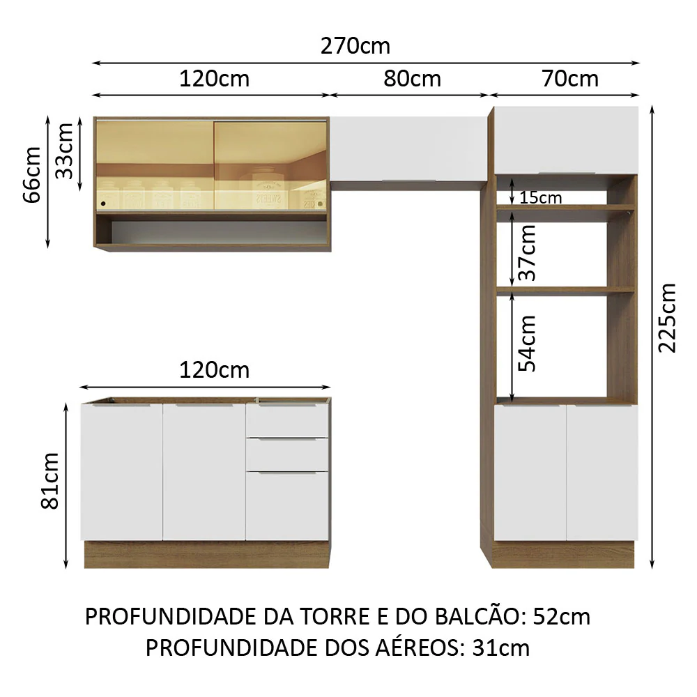 Armário de Cozinha Completa 270cm Rustic/Branco Stella Madesa 07 - Image 3