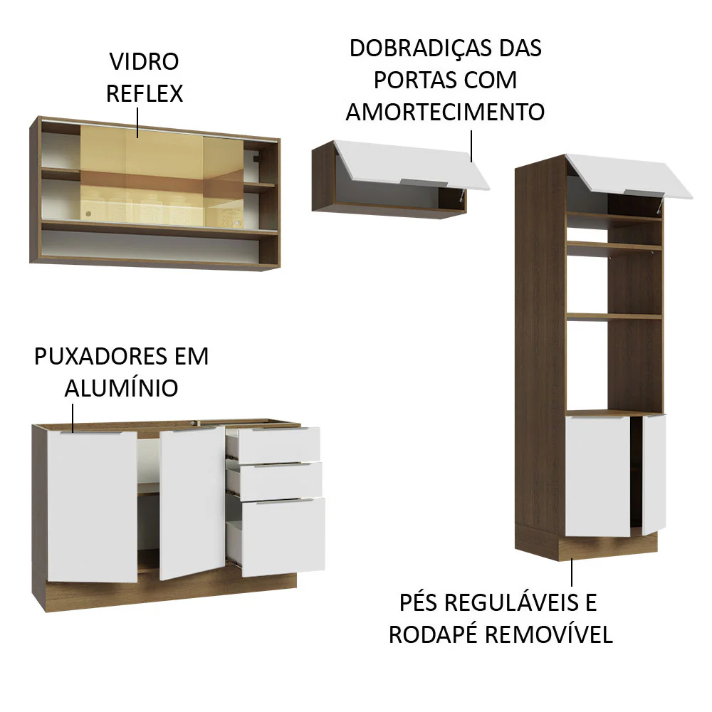 Armário de Cozinha Completa 270cm Rustic/Branco Stella Madesa 07 - Image 4