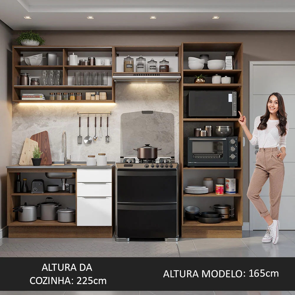 Armário de Cozinha Completa 270cm Rustic/Branco Stella Madesa 07 - Image 5