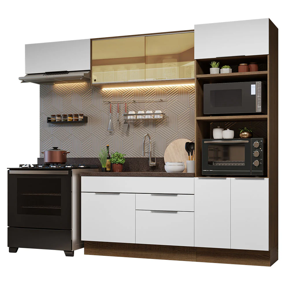 Armário de Cozinha Completa 270cm Rustic/Branco Stella Madesa 08 - Image 2