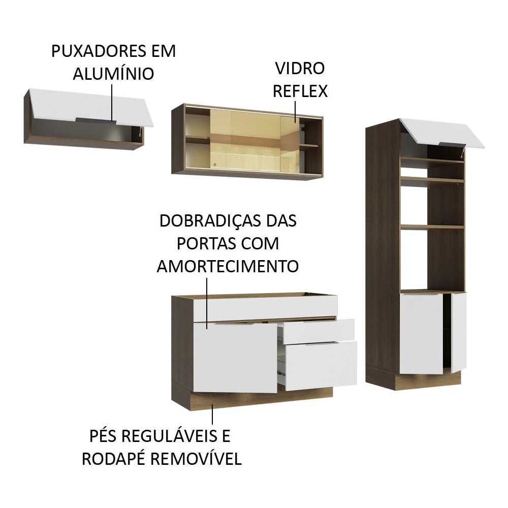 Armário de Cozinha Completa 270cm Rustic/Branco Stella Madesa 08 - Image 3