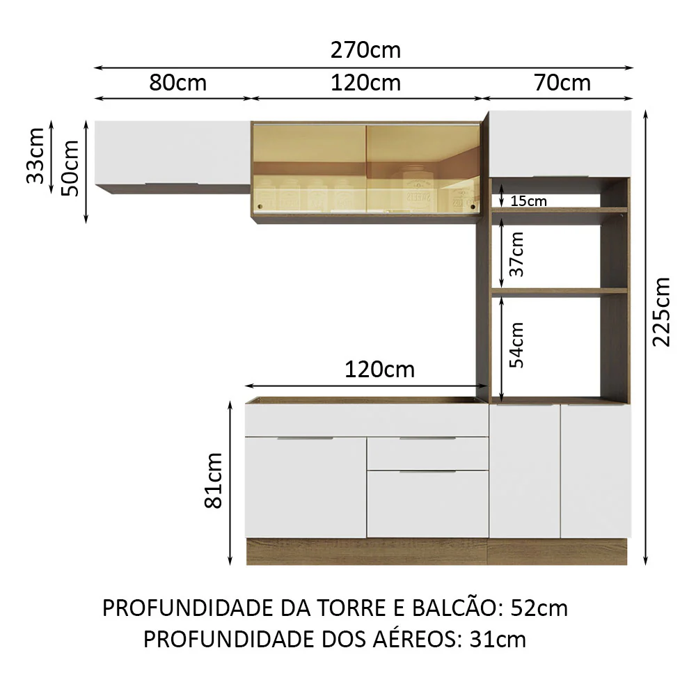Armário de Cozinha Completa 270cm Rustic/Branco Stella Madesa 08 - Image 4