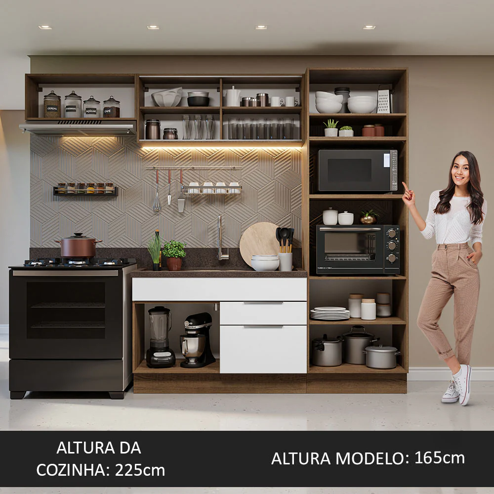 Armário de Cozinha Completa 270cm Rustic/Branco Stella Madesa 08 - Image 5