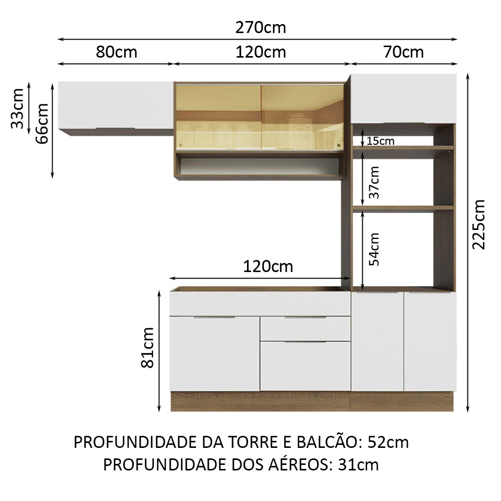 Armário de Cozinha Completa 270cm Rustic/Branco Stella Madesa 09 - Image 3