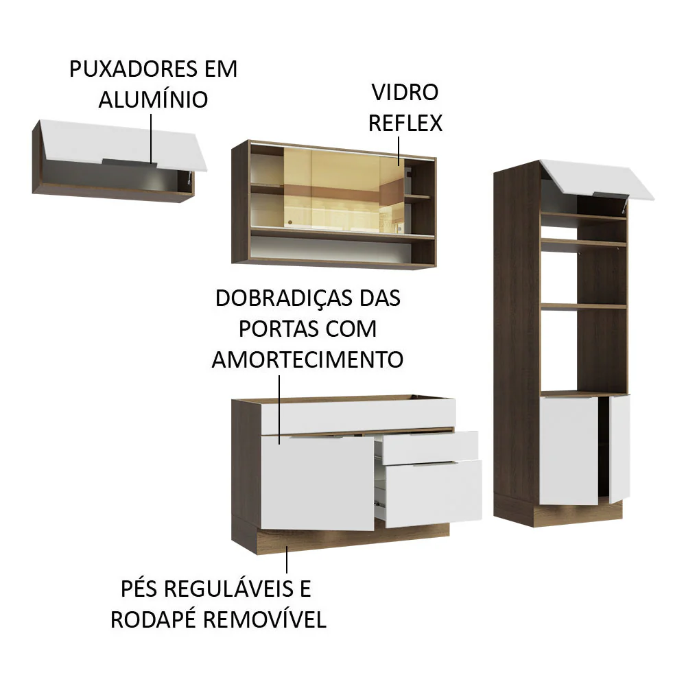 Armário de Cozinha Completa 270cm Rustic/Branco Stella Madesa 09 - Image 4